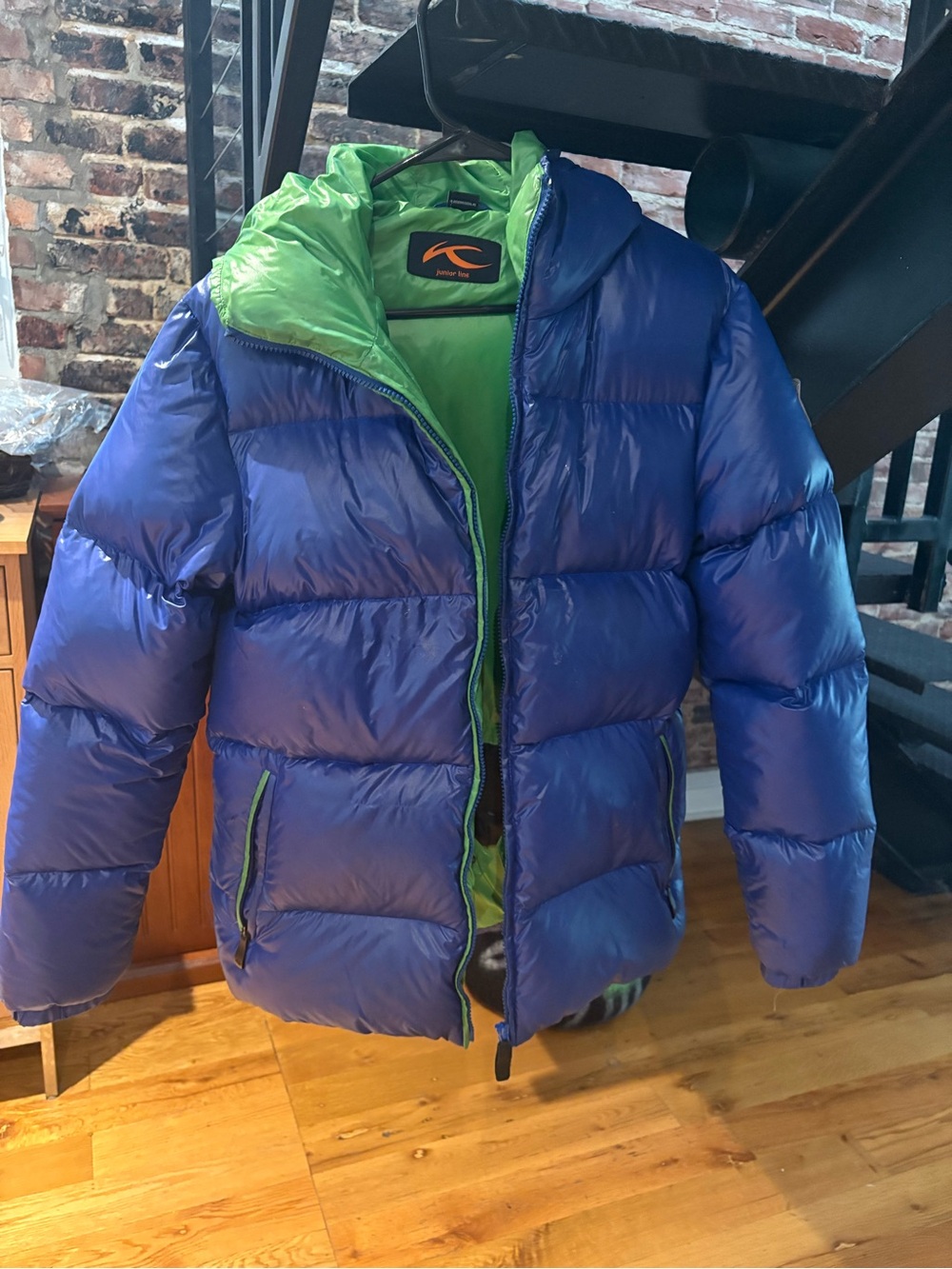 Junior Gear Blue Puffer Jacket with Green Lining